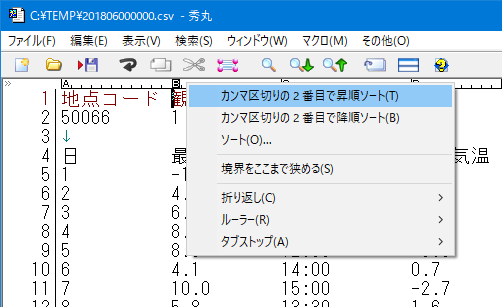 列のキーにしたソート